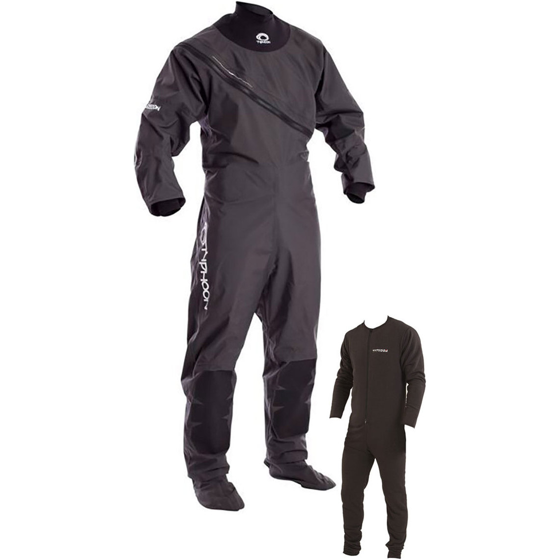 2026 Typhoon Ezeedon 3 Drysuit Front Zip - Front Zip + Stoff Socken & Underfleece Grau 100158