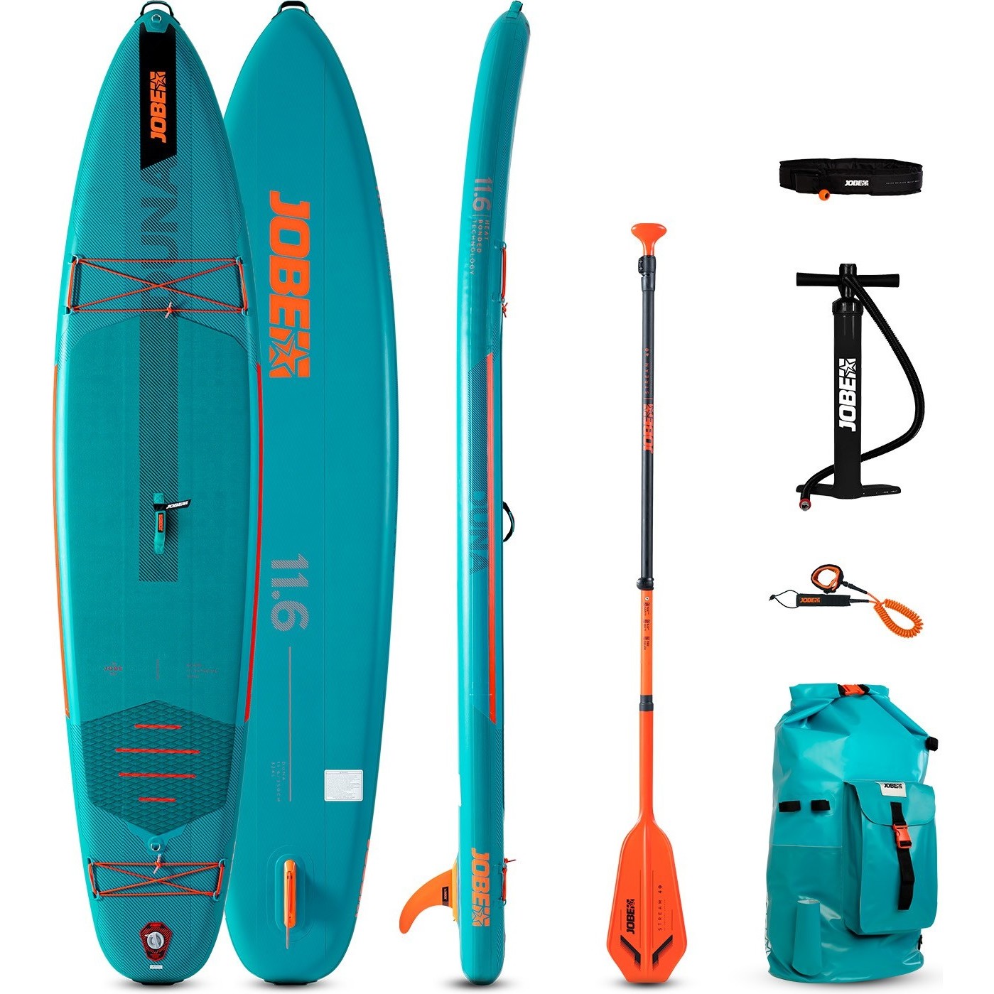 2024 Jobe Duna 11'6 Aufblasbares Sup Paddle Board Paket 486423007 Teal - Board, Tasche, Pumpe, Paddel & Leine