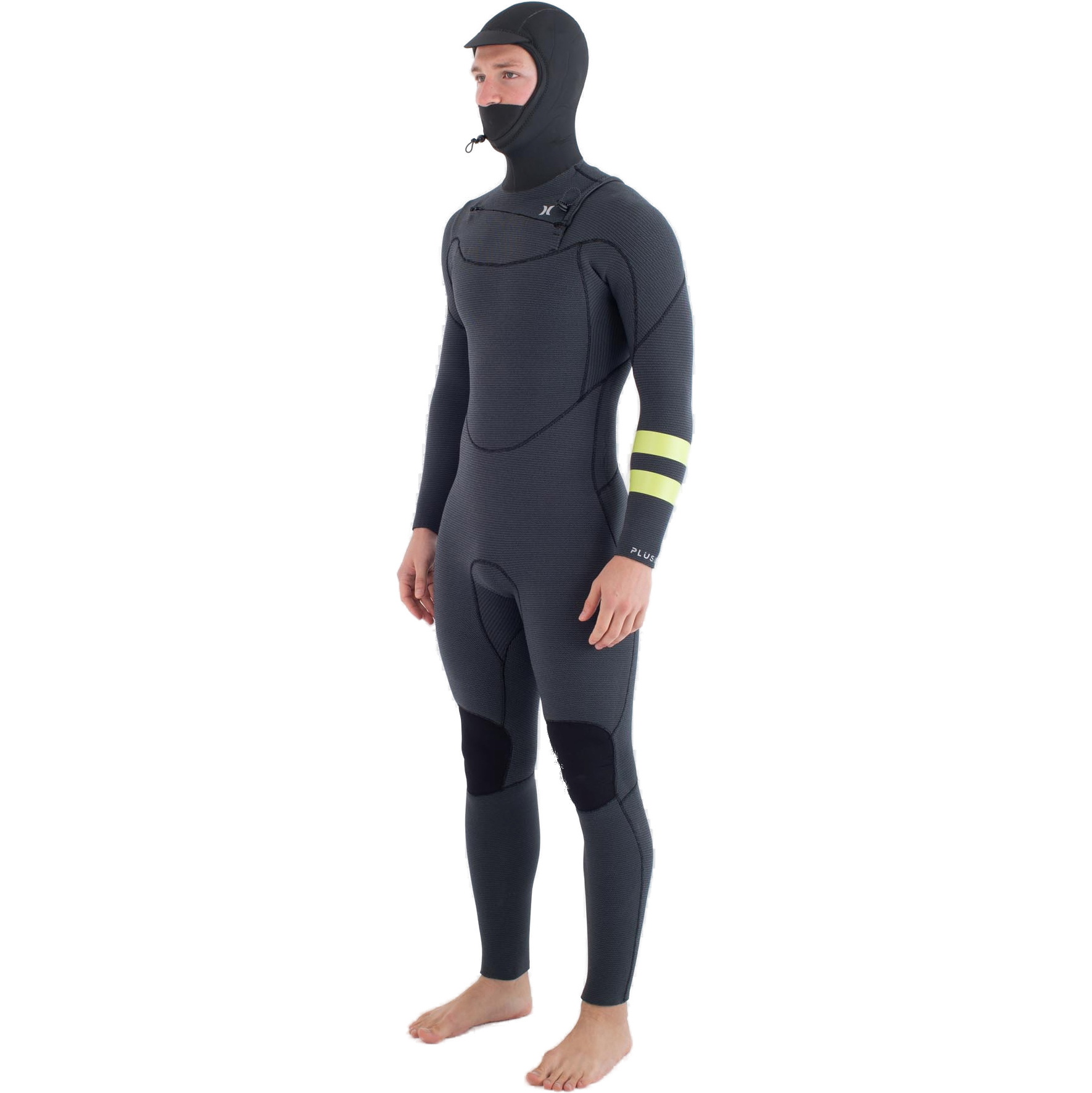 2025 Hurley Männer Plus 5/3mm Mit Kapuze Brustreißverschluss Neoprenanzug MFS0012543 - Black / Lemon