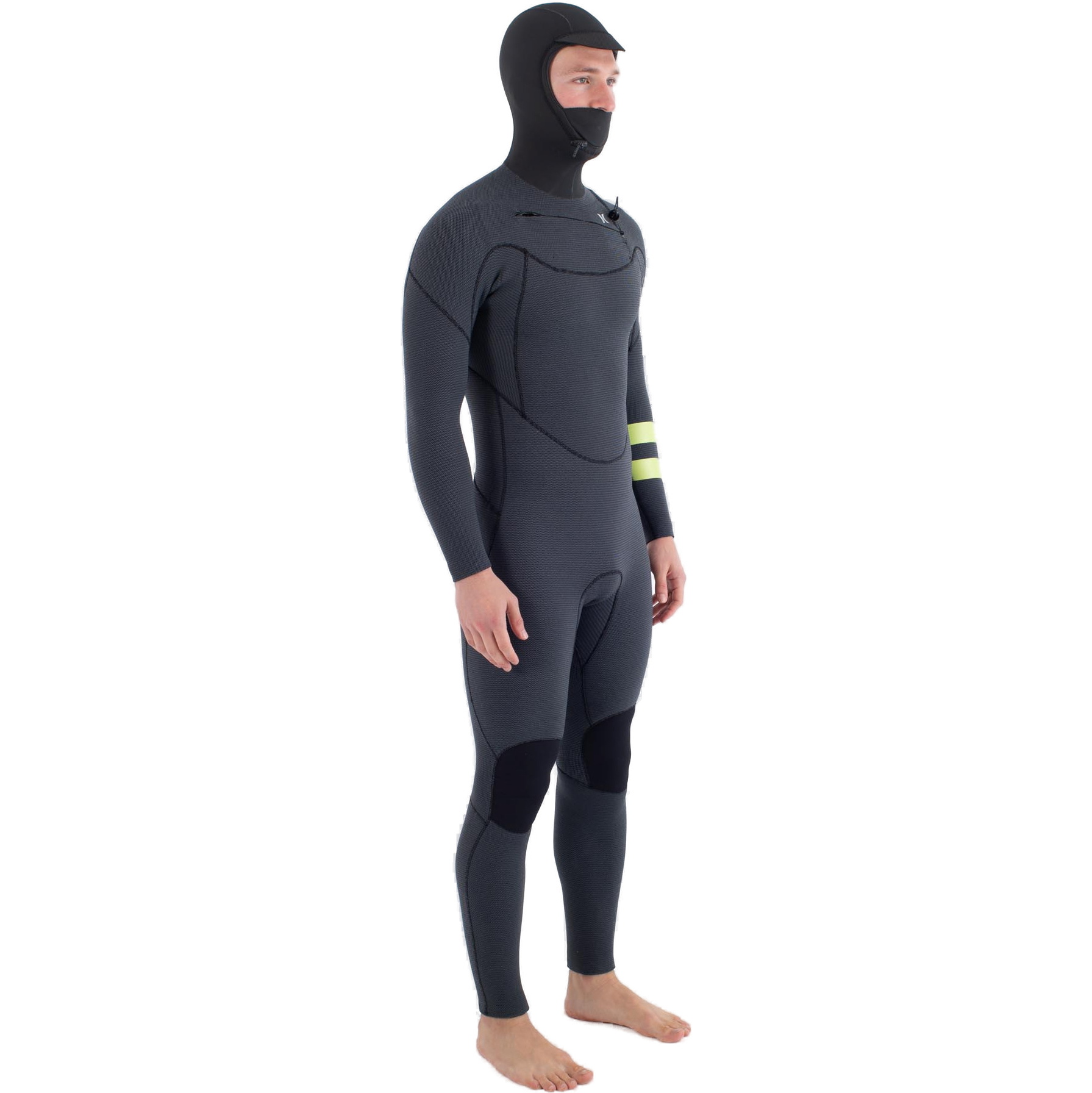 2025 Hurley Männer Plus 5/3mm Mit Kapuze Brustreißverschluss Neoprenanzug MFS0012543 - Black / Lemon