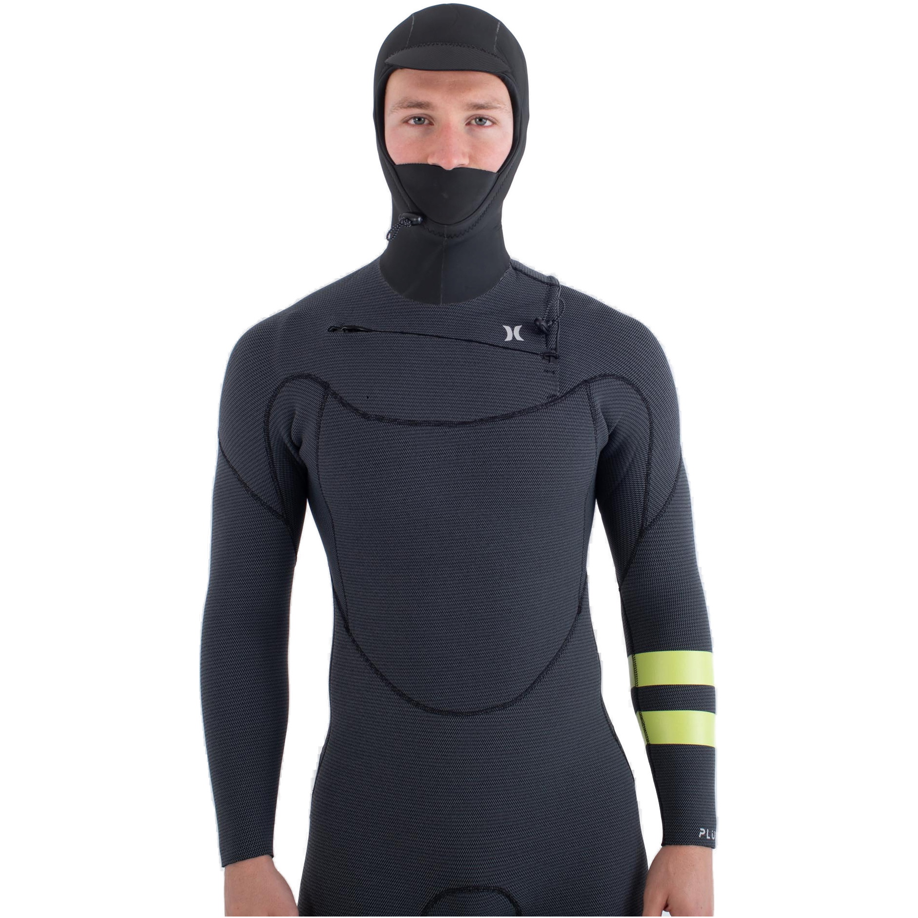 2025 Hurley Männer Plus 5/3mm Mit Kapuze Brustreißverschluss Neoprenanzug MFS0012543 - Black / Lemon