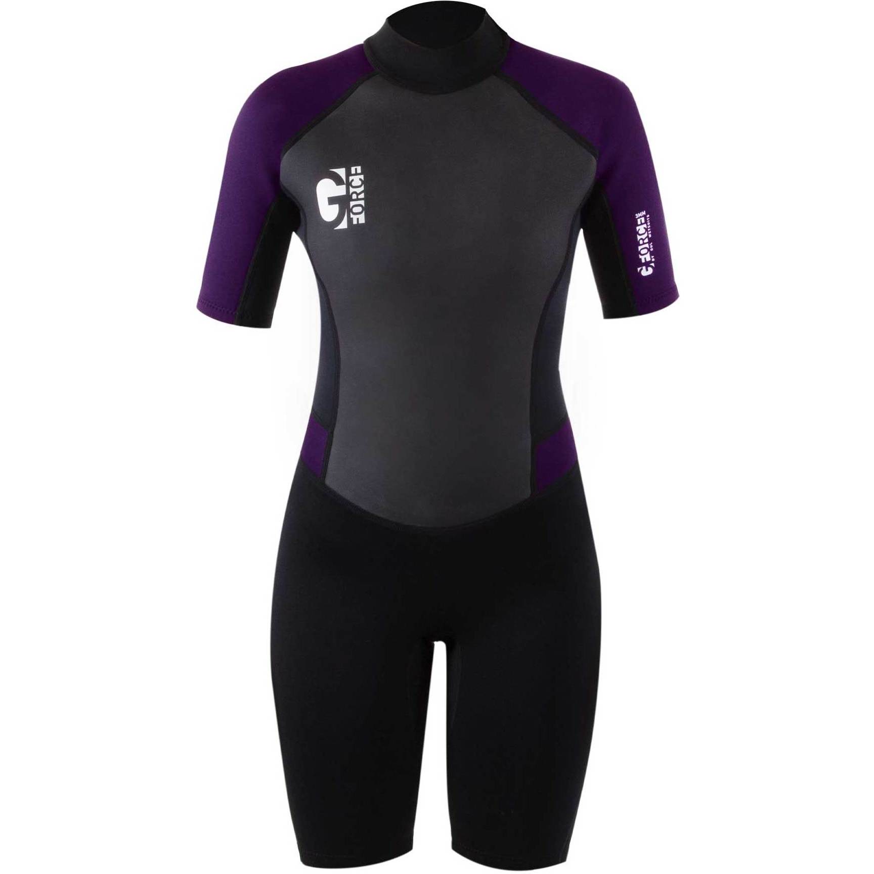 2025 Gul Frauen G-Force 3mm Rückenreißverschluss Shorty Neoprenanzug GF3306-B7 - Black / Mulberry