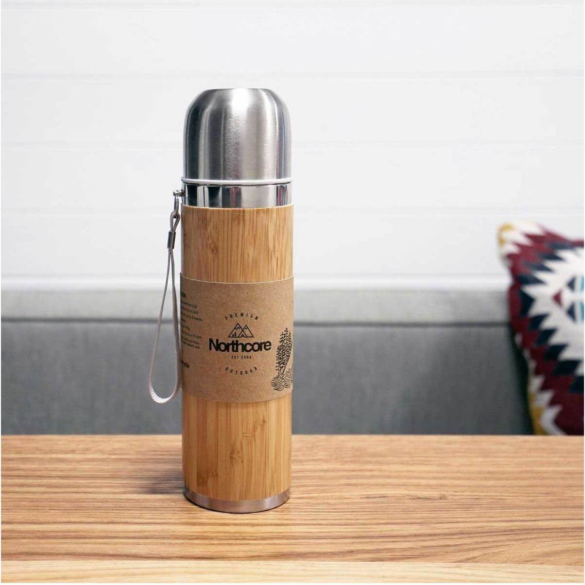 2026 Northcore Bambus & Edelstahl Flachmann Mit Becher 360ml NOCO97B