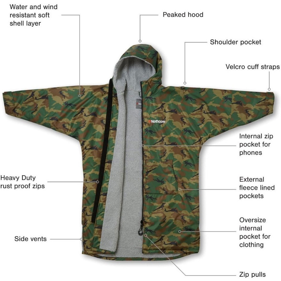 2026 Northcore Beach Basha Sport Long Sleeve Changing Robe / Poncho NOCO24N - Camo