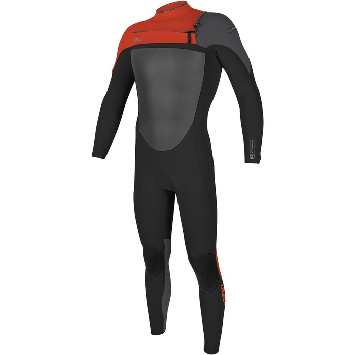 2017 O'Neill Jugend Superfreak 4 / 3mm Chest Zip Wetsuit BLACK / RED / SMOKE 4775