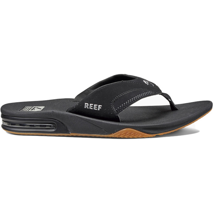 2024 Reef Mens Fanning Flip Flops BLACK SILVER R2026