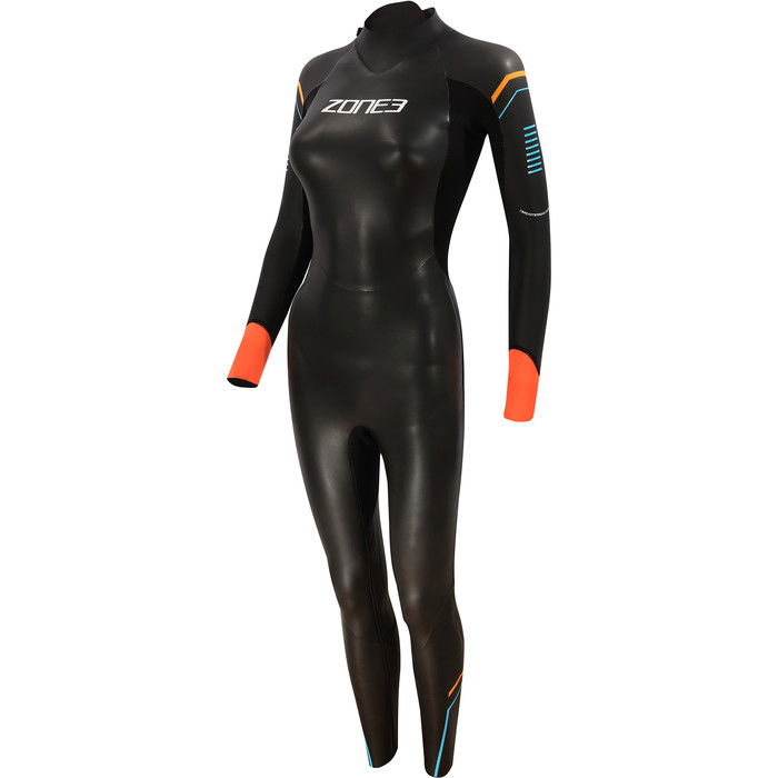 2022 Zone3 Womens Aspect 3/2mm Breaststroke Open Water Swimming Wetsuit WS21WAP - Black / Blue / Orange