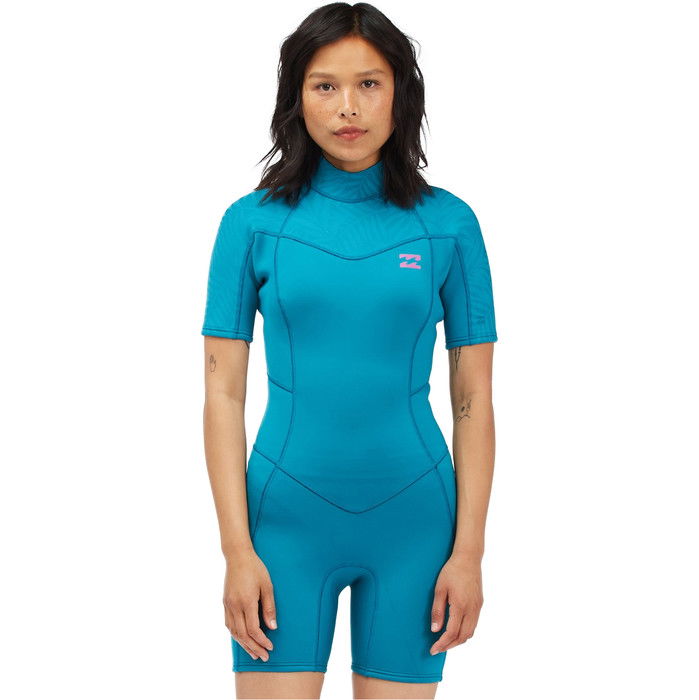 2022 Billabong Frauen Synergy 2mm Rckenreiverschluss Shorty Neoprenanzug C42G58 - Blue Lagoon