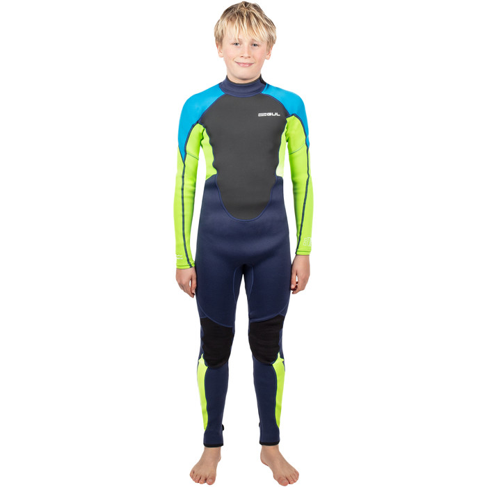 2024 Gul Junior Response 3/2mm Flatlock Back Zip Wetsuit RE1322-C1 - Navy / Lime