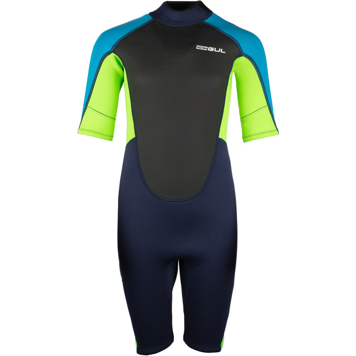 2024 Gul Junior Response 3/2mm Back Zip Shorty Wetsuit RE3322-C1 - Navy / Lime