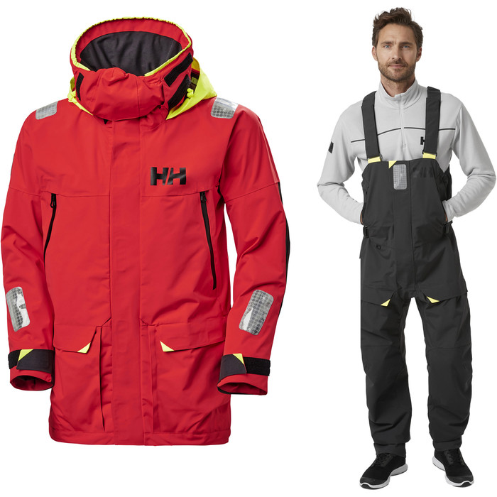 2024 Helly Hansen Mens Skagen Offshore Jacket & Bib Trousers Combi Set - Alert Red