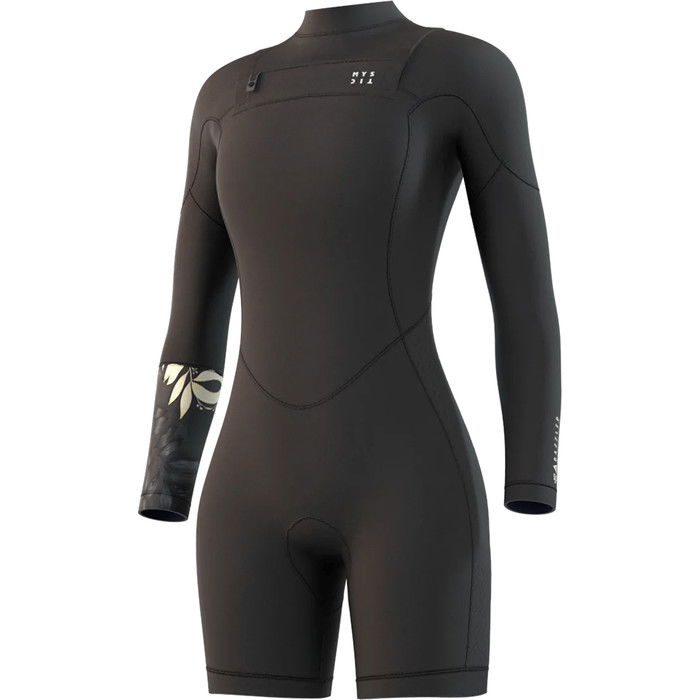 2024 Mystic Womens Dazzled 3/2mm Chest Zip Long Sleeve Shorty Wetsuit 35000220095 - Black