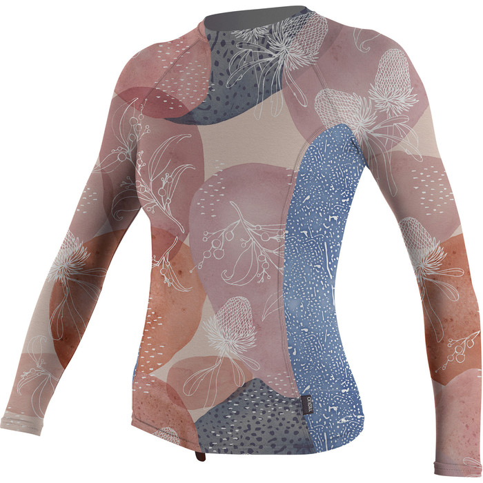 2022 O'neill Women's Side Print Long Sleeve Rash Vest Vest 5406s - Desert Bloom / Drift Blue