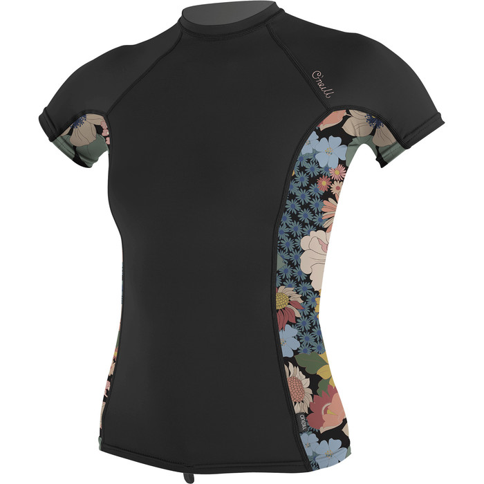 2022 O'Neill Womens Side Print Short Sleeve Rash Vest 5405S - Black / Twiggy