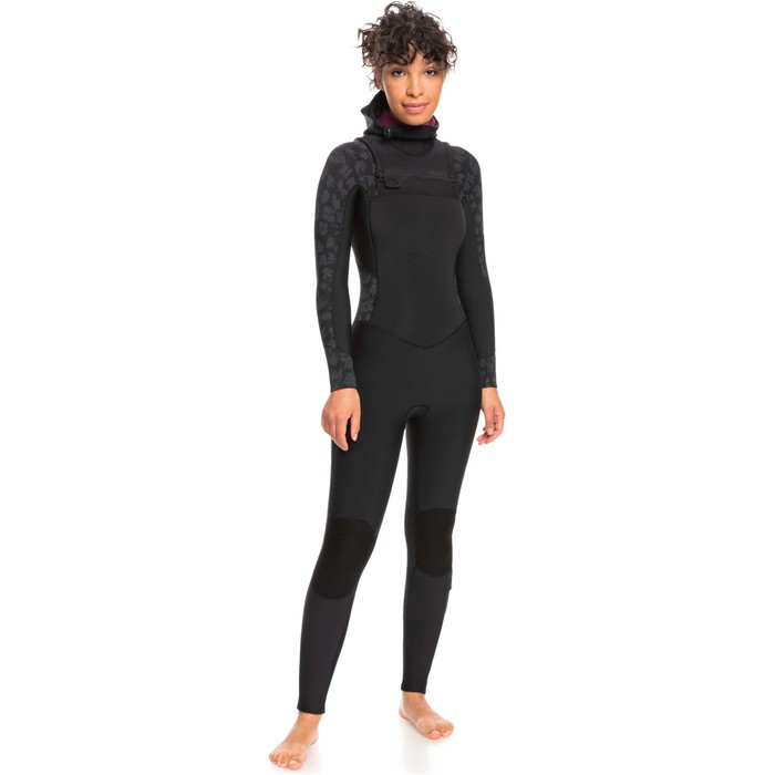 2024 Roxy Frauen Swell Series 5/4/3mm Brustreiverschluss Mit Kapuze Neoprenanzug ERJW203012 - Black