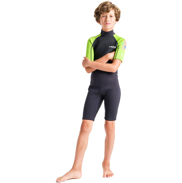 2024 C-Skins Junior Element 3/2mm Back Zip Shorty Wetsuit C-EL32SHJ - Anthracite / Lime