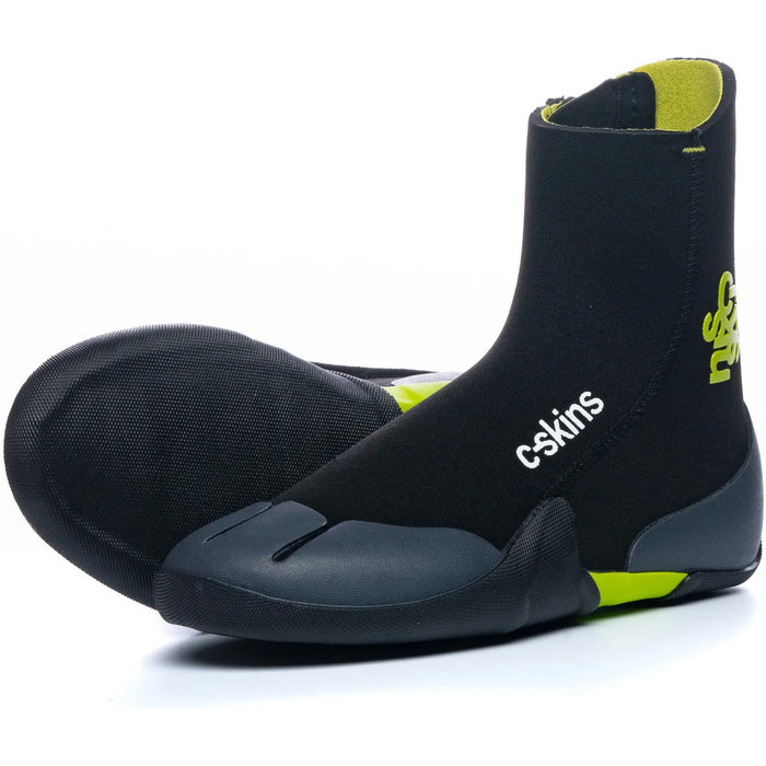 2024 C-Skins Junior Legend 5mm Zipped Round Toe Wetsuit Boots C-BOLE5JZ - Black / Flash Green / Charcoal