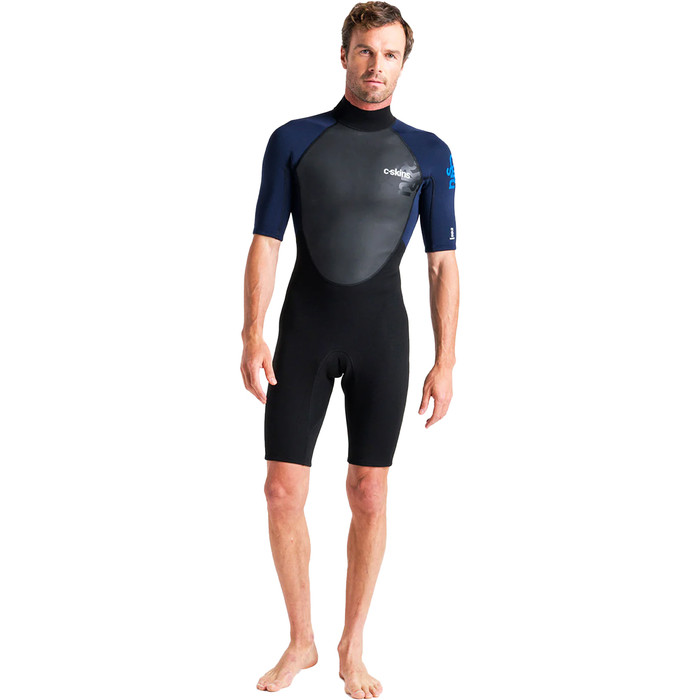 2024 C-Skins Mens Element 2 3/2mm Back Zip Shorty Wetsuit C-EL32SHM - Black / Slate / Cyan