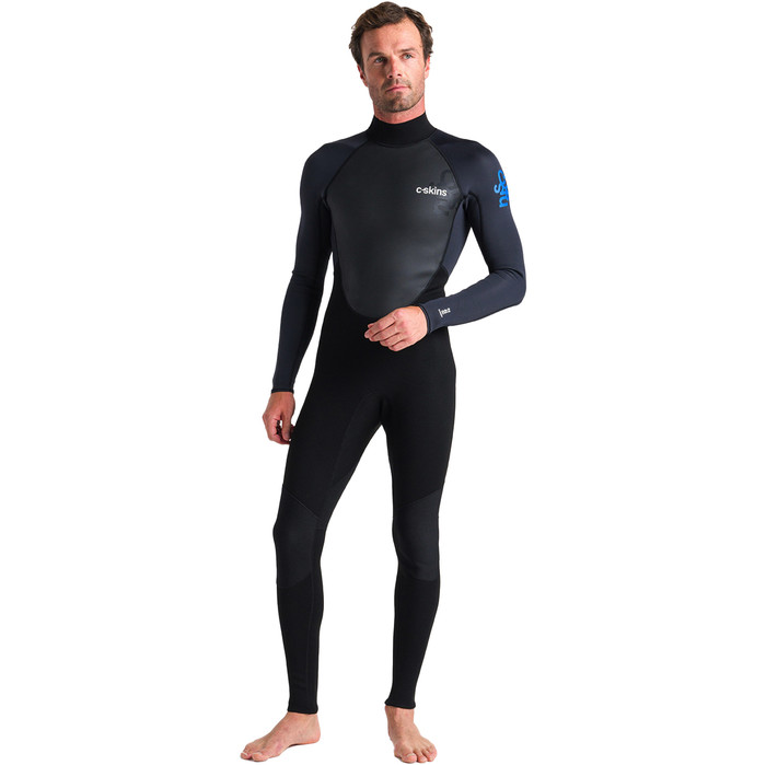 2024 C-Skins Mens Element 3/2mm Back Zip Wetsuit C-EL32STM - Black / Anthracite / Cyan