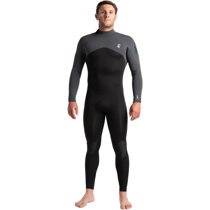 2024 C-Skins Mens Session 3/2mm GBS Back Zip Wetsuit C-SE32MBZ - Black / Charcoal Diamond / Ultra Cyan