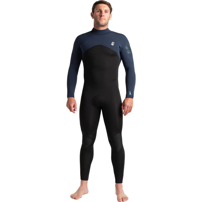 2024 C-Skins Mens Session 4/3mm Back Zip Wetsuit C-SE43MBZ - Black / Slate Diamond / Ultra Cyan