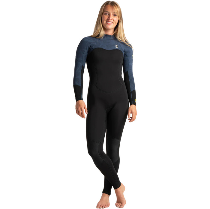 2024 C-Skins Womens Solace 3/2mm GBS Back Zip Wetsuit C-SO32WBZ - Black / Bluestone Tropical / Saffron