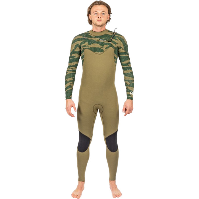 2024 Gul Mens Response FX 5/4mm Chest Zip Wetsuit RE1242-C1 - Green / Contour Camo