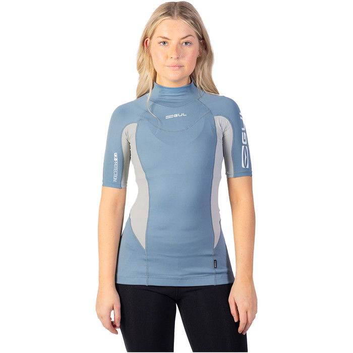 2024 Gul Frauen Recore Kurzarm Uv Rashguard Rg0330 - Blau / Grau