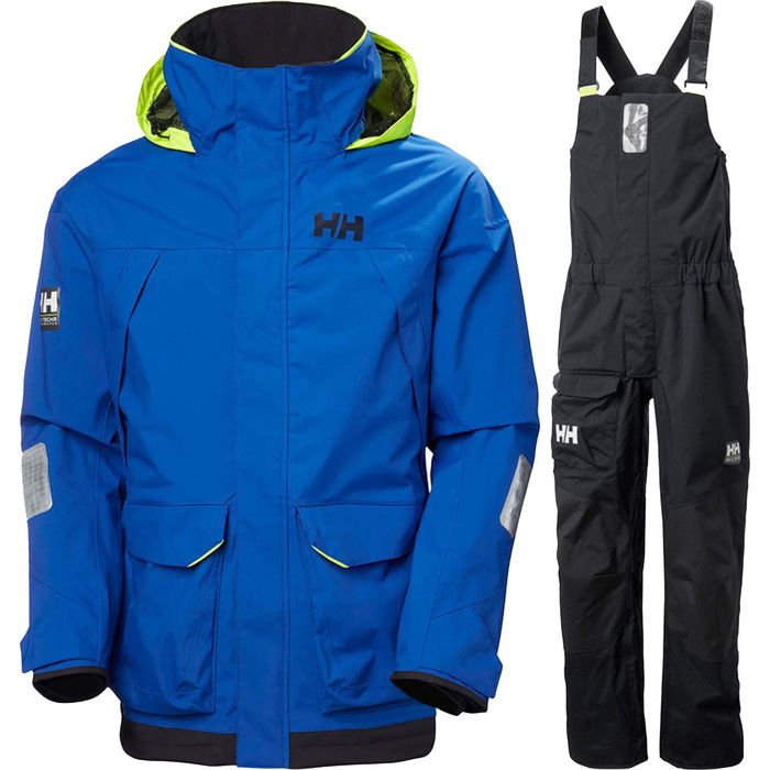 2024 Helly Hansen Mnner 3.0 Pier Coastal Segeljacke & Pier Latzhosen Kombi-Set 3417733961 - Blau / Black