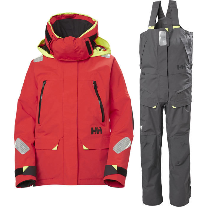 2024 Helly Hansen Womens Skagen Offshore Sailing Jacket & Trouser Combi Set 3425634257 - Ebony / Alert Red