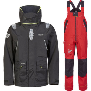 2024 Musto Mnner BR2 Offshore Jacket & Salopette Kombi-Set - Black / Rot