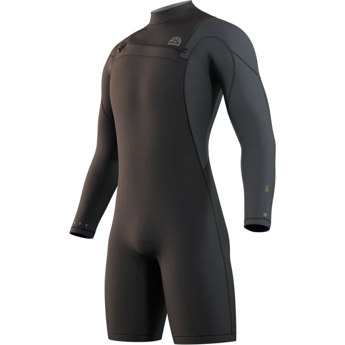 2024 Mystic Mens Marshall 3/2mm Long Sleeve Chest Zip Shorty Wetsuit 35000.220082 - Black / Grey