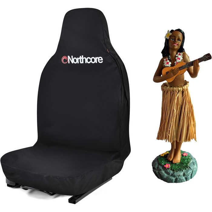 2024 Northcore Waterproof Car Seat Cover & Hawaiian Hula Dashboard Doll Bundle NCHW - Black