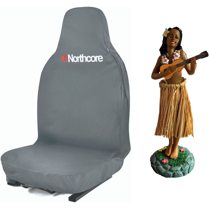 2024 Northcore Waterproof Car Seat Cover & Hawaiian Hula Dashboard Doll Bundle NCHW - Grey