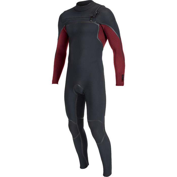 2024 O'Neill Mens Hyperfreak Fire 4/3mm Chest Zip Wetsuit 5512 - Black / Dark Red