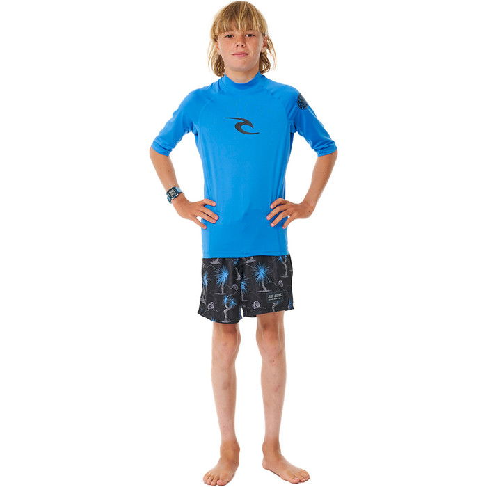 2024 Rip Curl Boys Brand Wave Short Sleeve Rash Vest 121BRV - Blue Gum