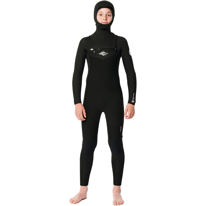 2023 Rip Curl Junior Dawn Patrol 5/4mm Hooded Chest Zip Wetsuit 13KBFS - Black