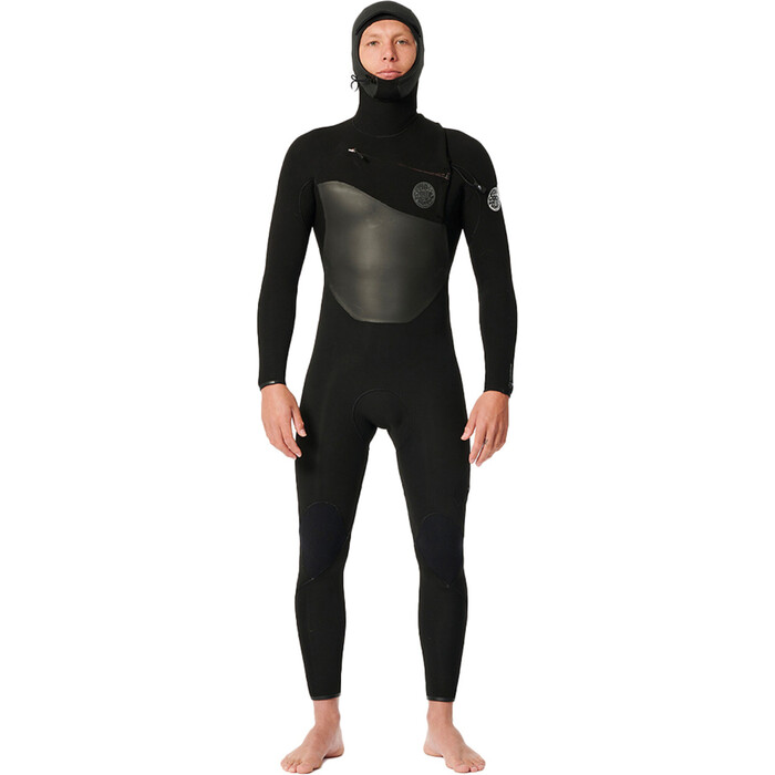 2024 Rip Curl Mens Flashbomb 4/3mm Hooded Chest Zip Wetsuit 165MFS - Black