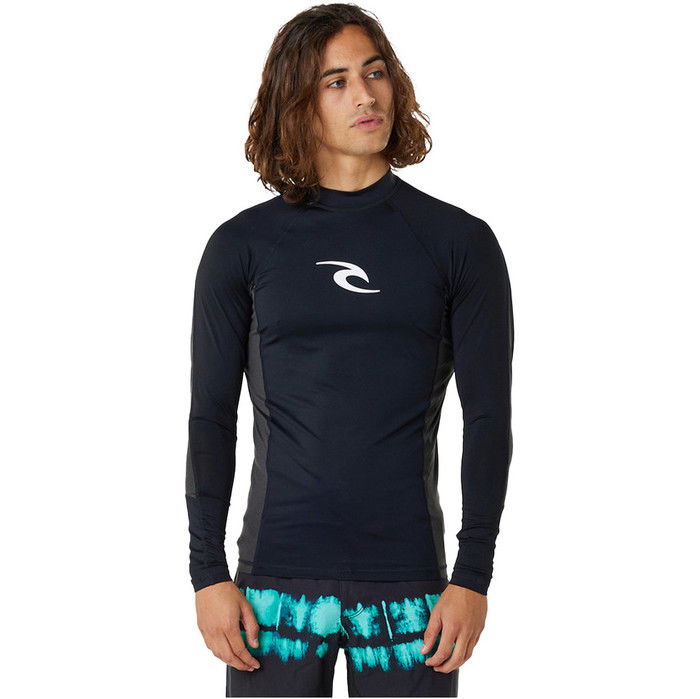 2024 Rip Curl Mens Waves UPF Leistung Langarm Rash Vest 141MRV - schwarz