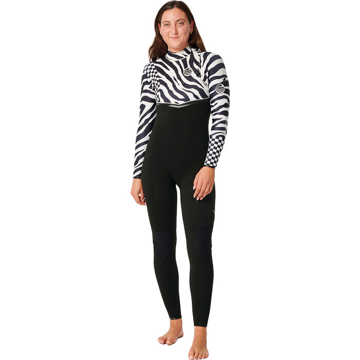 2024 Rip Curl Womens E-Bomb 4/3mm Zip Free Wetsuit 14LWFS - Black / White