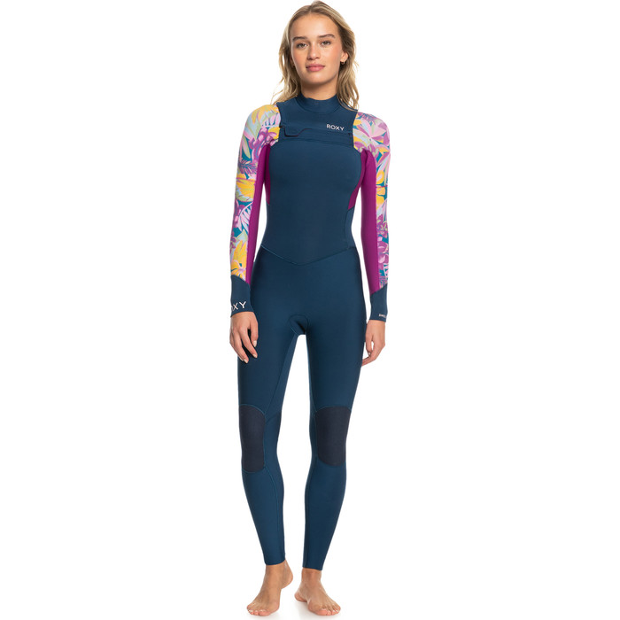 2024 Roxy Frauen Swell Series 4/3mm Brustreiverschluss Neoprenanzug ERJW103125 - Anthracite Hot Tropics Swim