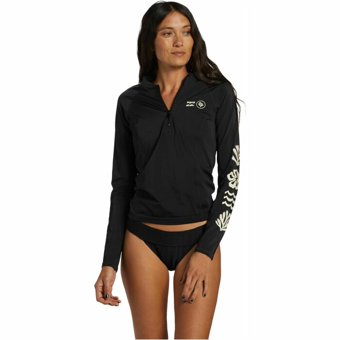 2024 Billabong Womens Coral Gardeners Half Zip Long Sleeve Rash Vest ABJWR03025 - Black