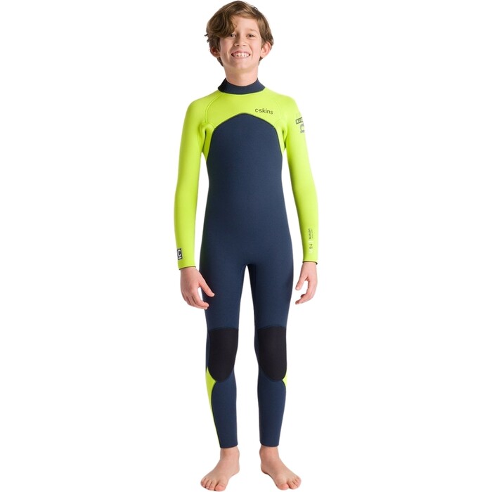 2024 C-Skins Junior NuWave Legend 5/4/3mm Back Zip Wetsuit C-NLE54JBZ - Bluestone / Lime / Multi