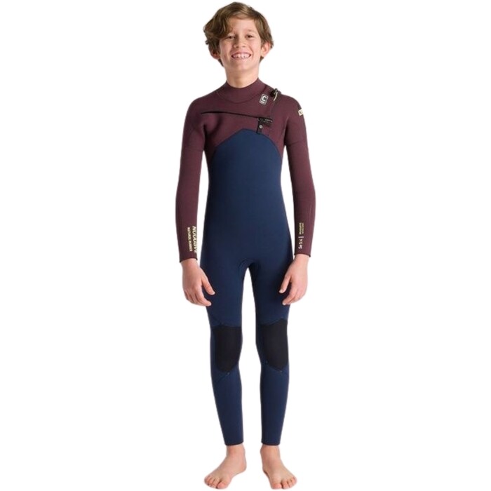 2024 C-Skins Junior NuWave Session 5/4mm Chest Zip Wetsuit C-NSE54JCZ - Bluestone / Rust x / Cool Green