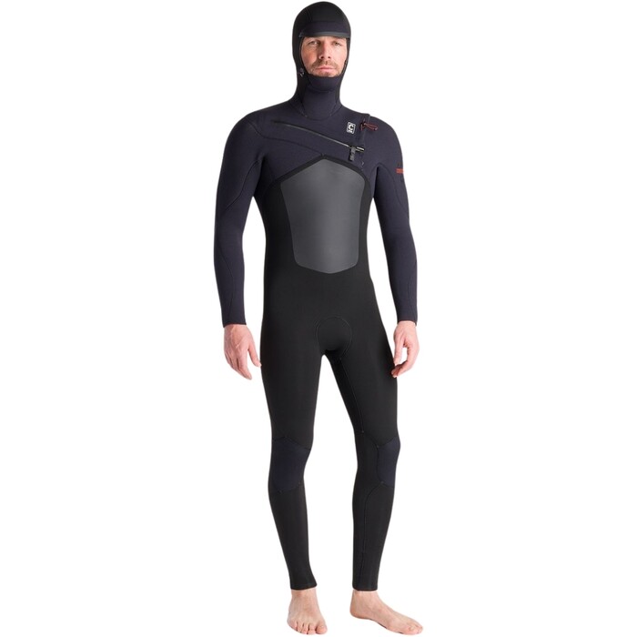 2024 C-Skins Mens NuWave ReWired 6/5mm Chest Zip Hooded Wetsuit C-NRW65MH - Black / Black x / Rust