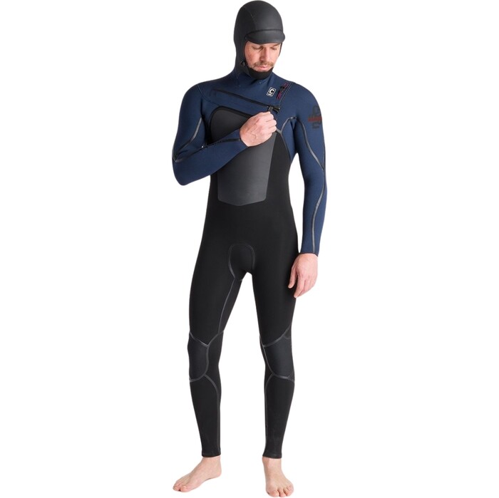 2024 C-Skins Mens NuWave Wired 5/4mm Chest Zip Hooded Wetsuit C-NWI54MH - Black / Bluestone x / Rust