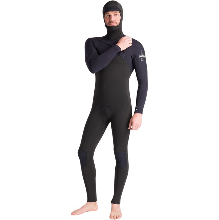 2024 C-Skins Mens Nuwave Session 5/4/3mm Chest Zip Hooded Wetsuit C-NSE54MH - Black / Black x / White