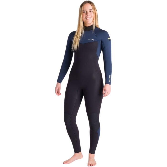 2024 C-Skins Frauen NuWave Surflite 5/4/3mm Rckenreiverschluss Neoprenanzug C-NSL54WBZ - Black / Bluestone / Cool Green