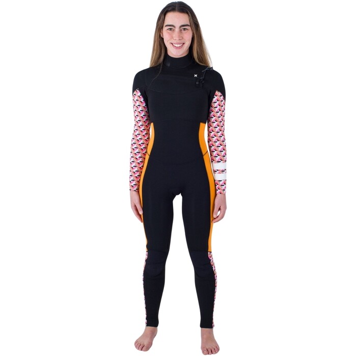 2024 Hurley Womens Plus Printed 4/3mm Chest Zip Wetsuit WFS0012433 - Gym Red / Burghundy Crush