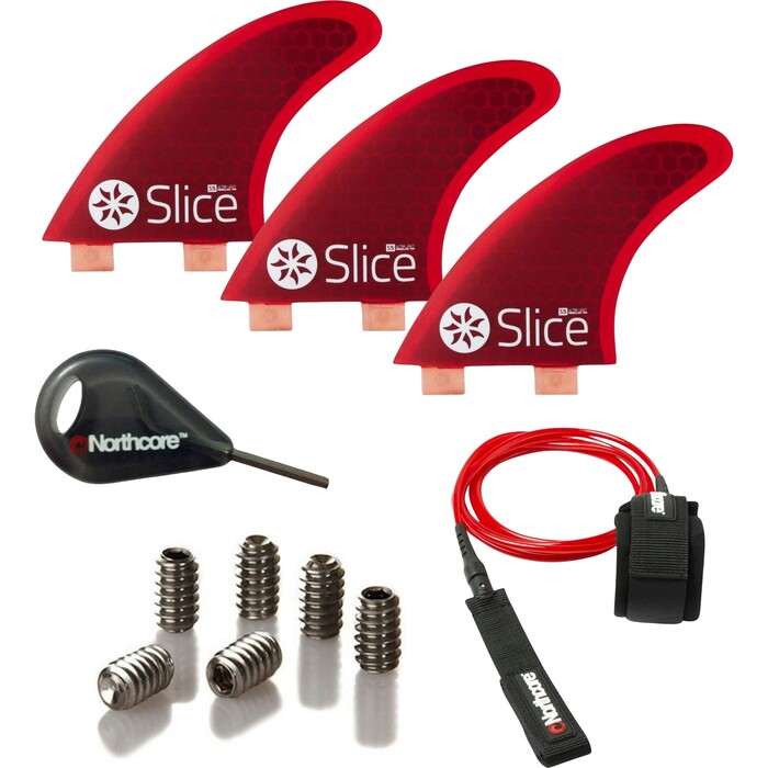 2024 Northcore S5 FCS Fins & 6ft Leash Surfboard Essentials Bundle SLI-02 - Red